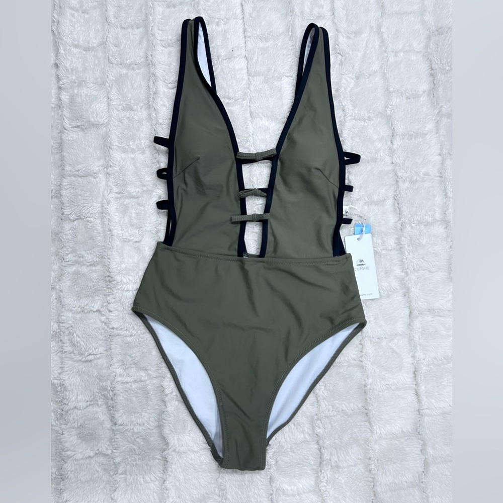 Cupshe Flirty and Strappy Plunging Neckline High‎ Leg One-Piece Swimsuit Size S